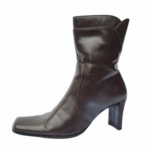 OK Brown Vintage Leather Ankle Block Heel Boots